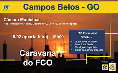 Caravana do FCO estará em Campos Belos (GO) no próximo dia 19 de fevereiro