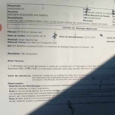 Exame de Iris Neto Rodrigues dá negativo para Covid-19