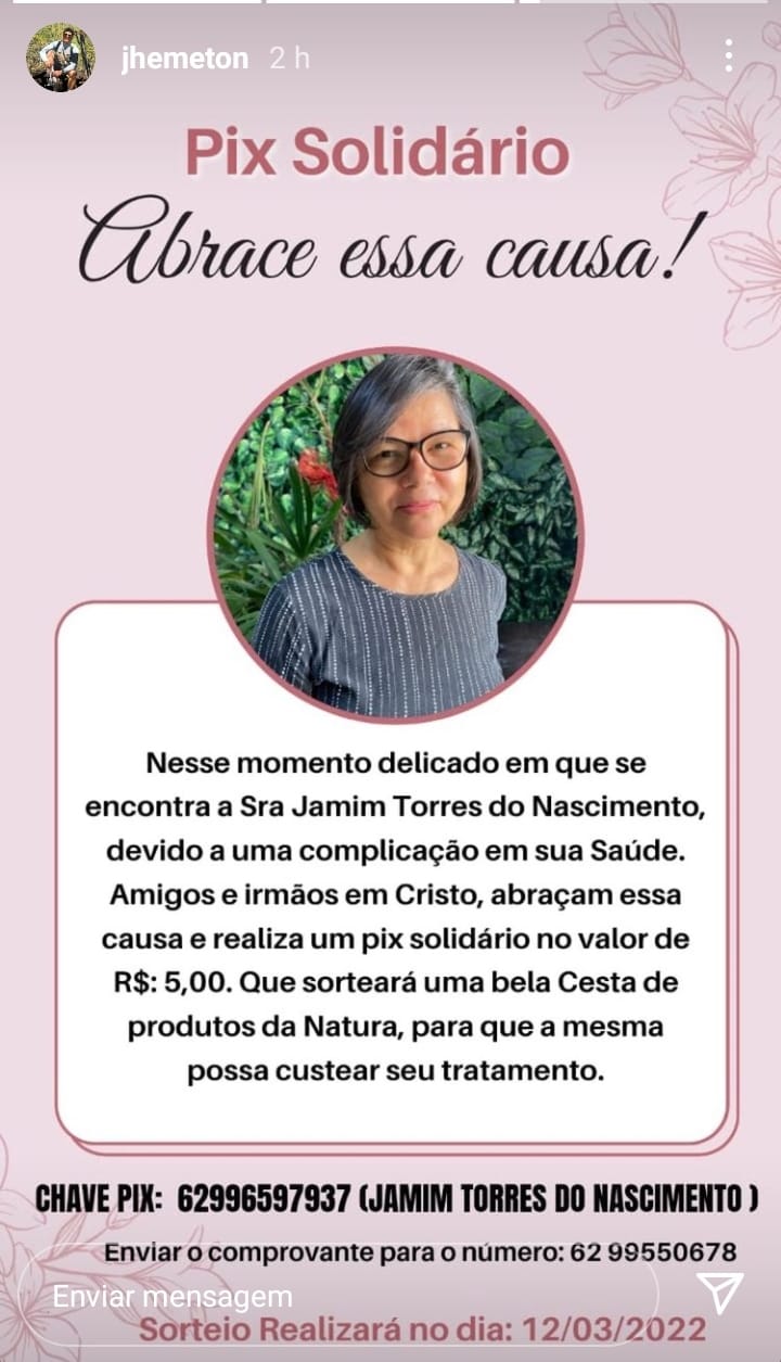 Pix solidário em prol de Jamim Torres