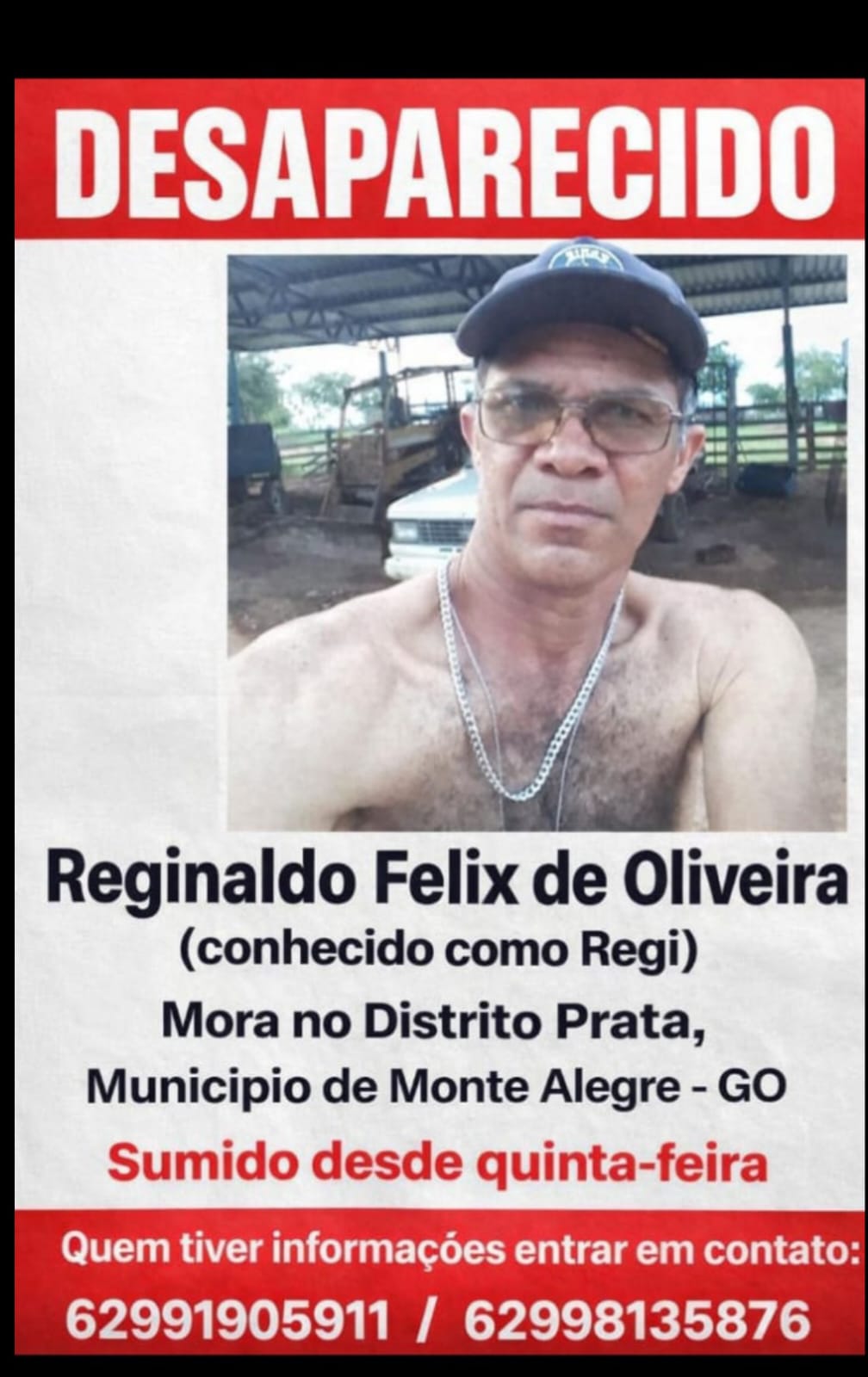 Homem que estava desaparecido é encontrado morto na zona rural