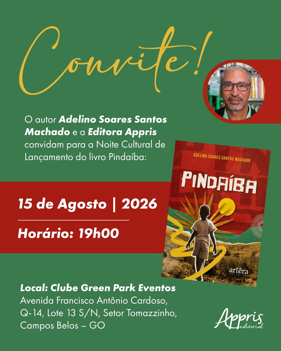 Professor da UEG lança romance Pindaíba em Campos Belos no dia 15 de agosto