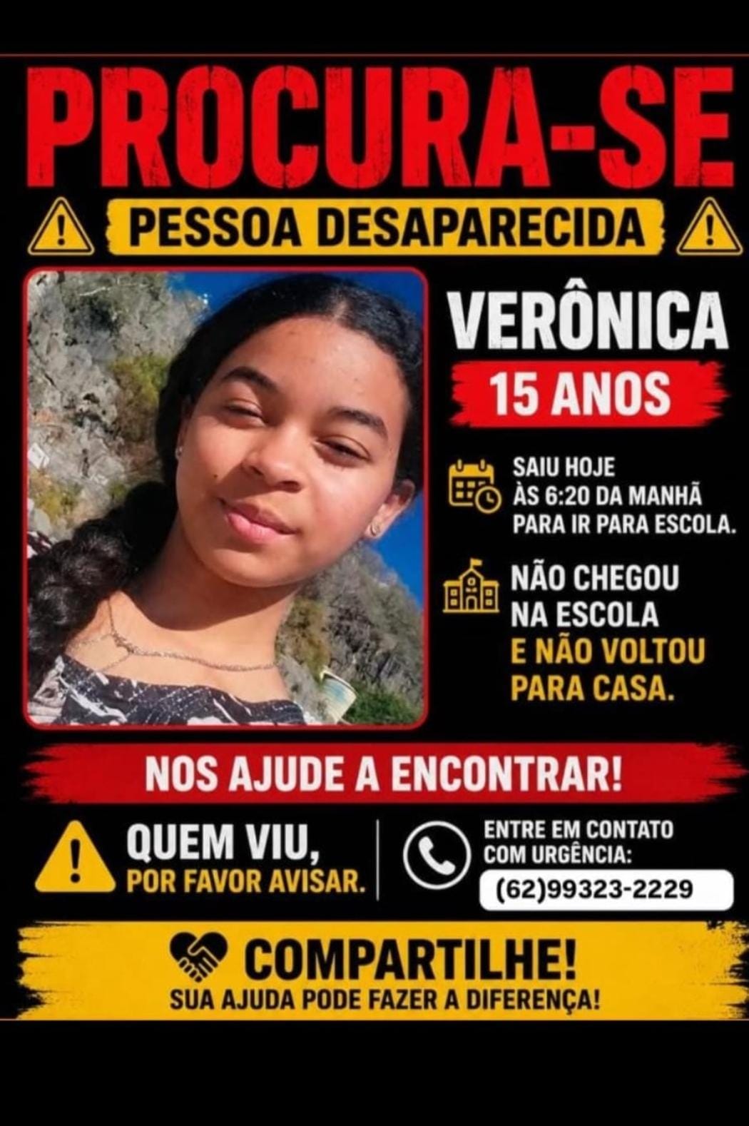 Adolescente de 15 anos está desaparecida há mais de 24 horas em Campos Belos